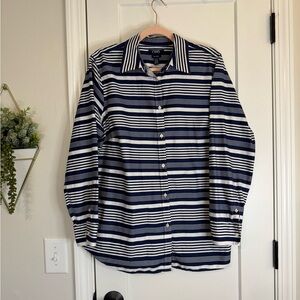 CHAPS Navy/White Striped No Iron Button Down Top